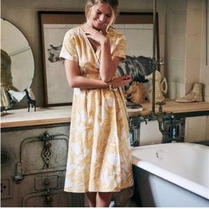 Sezane Yellow and White Midi Dress